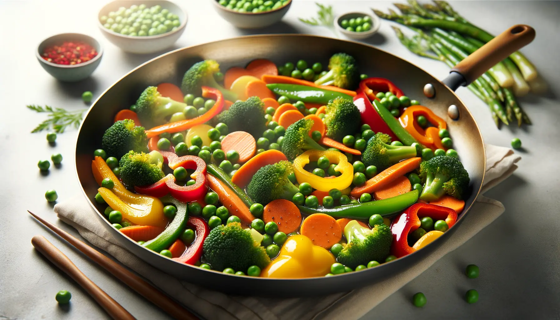 Gesundes Gemüsepfannengericht als schnelle Abendessen Idee mit frischem Gemüse