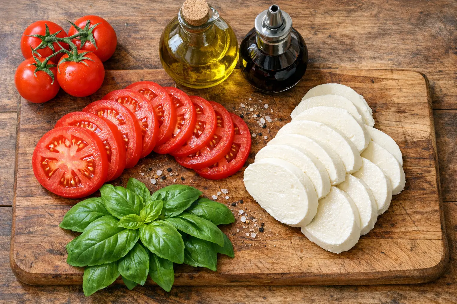 Geschnittene Tomaten und Mozzarella für Caprese-Salat